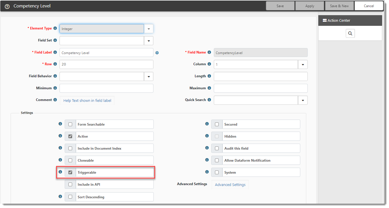 Triggerable Skill Code Field