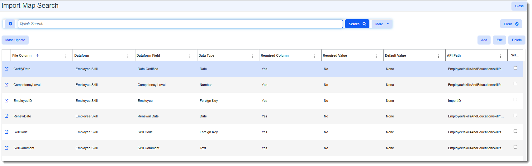 Employee Benefits Detail Dataform Fields
