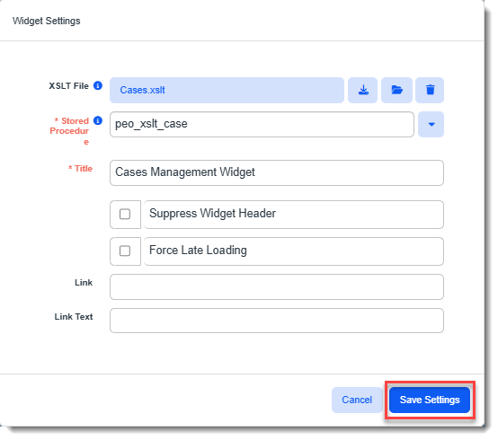 Widget Settings Example for Query Widget